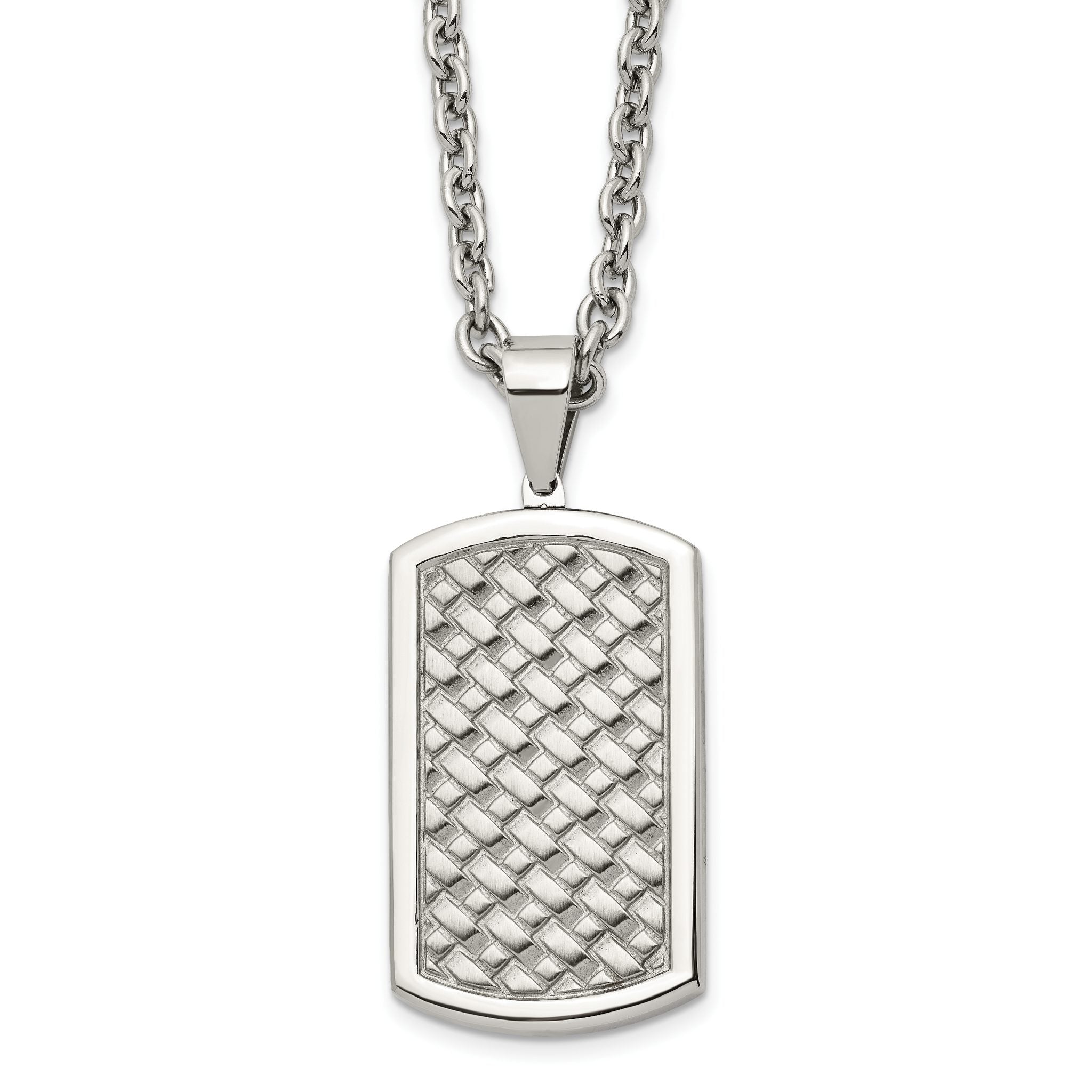 Chisel Stainless Steel Polished Weaved Pattern Dog Tag on a 24 inch Cable Chain Necklace Main image