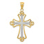 14K Gold Budded Cross Pendant with Rhodium Plating Elegant Solid Design