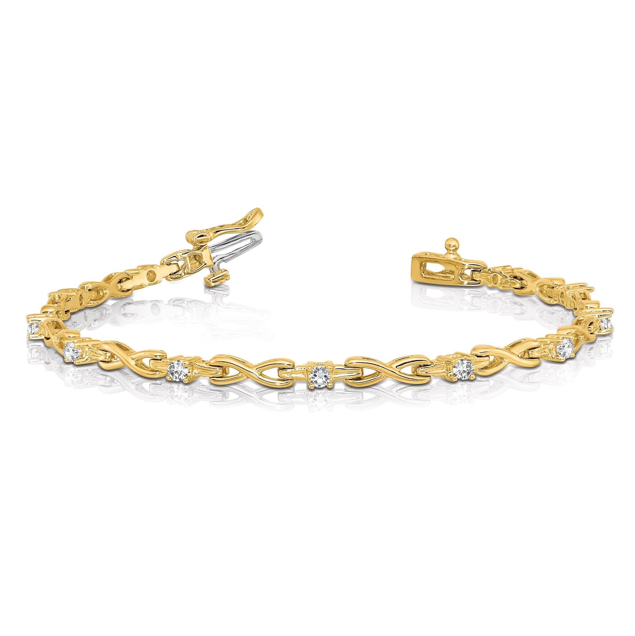 14k Holds 1/2 carat 11-2.2mm Round Diamond 4-prong X-design 7 inch Tennis Bracelet Mounting (No Stone Included)
