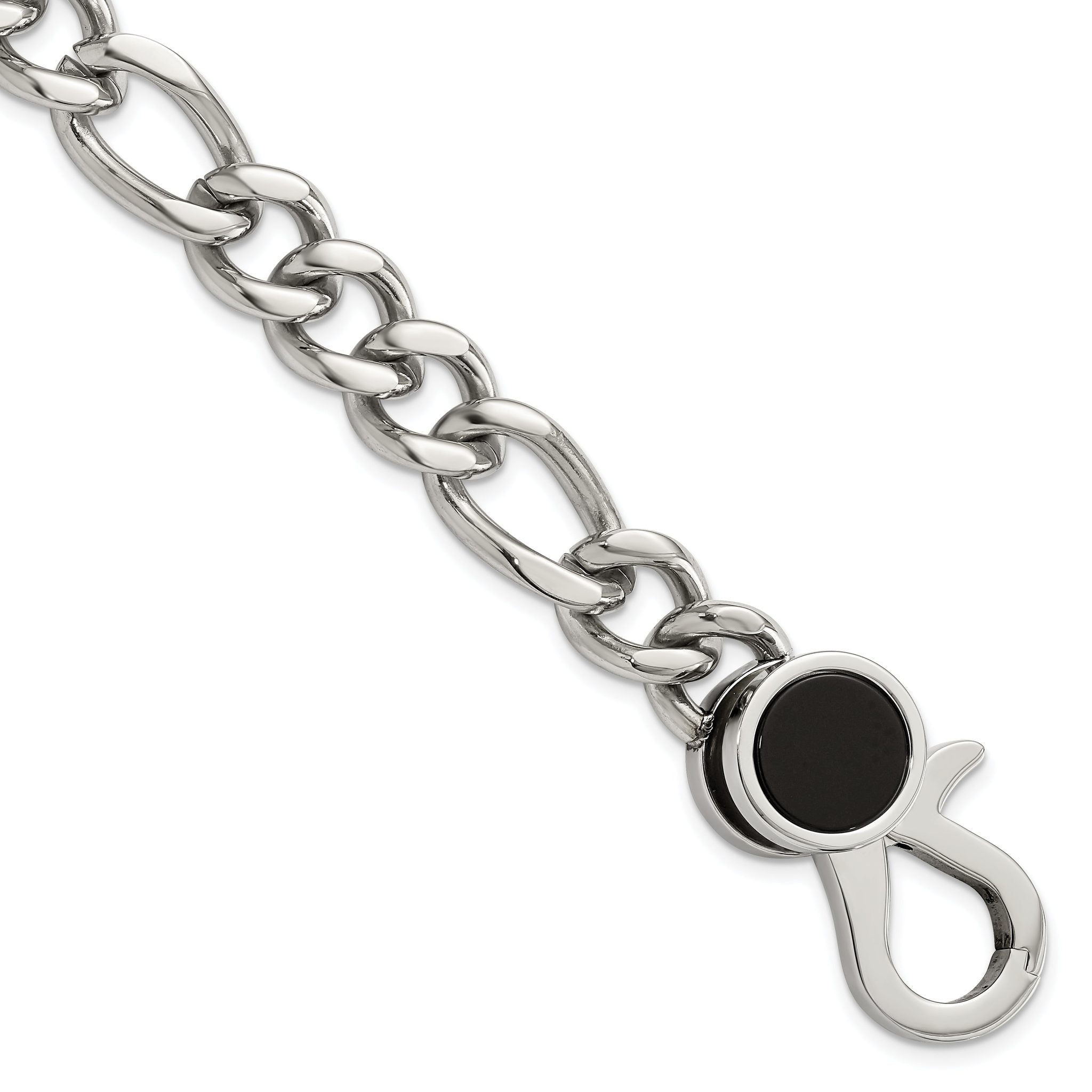 Figaro Link Bracelet in Stainless Steel with Black Agate