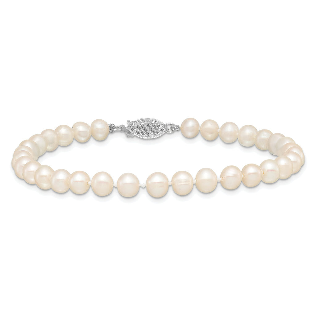 14k White Gold 5-6mm White Near Round Freshwater Cultured Pearl 7.5 inch Bracelet