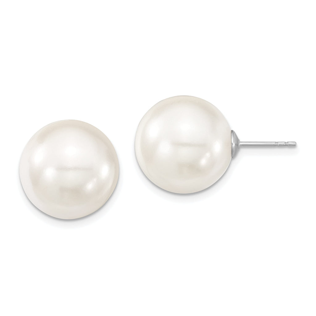 Majestic Rhodium-Plated Sterling Silver Shell Pearl Stud Earrings Elegant & Durable