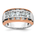 14k White and Rose Gold Men's Polished Satin and Cut-Out 5-Stone 1 Carat AA Quality Diamond Ring