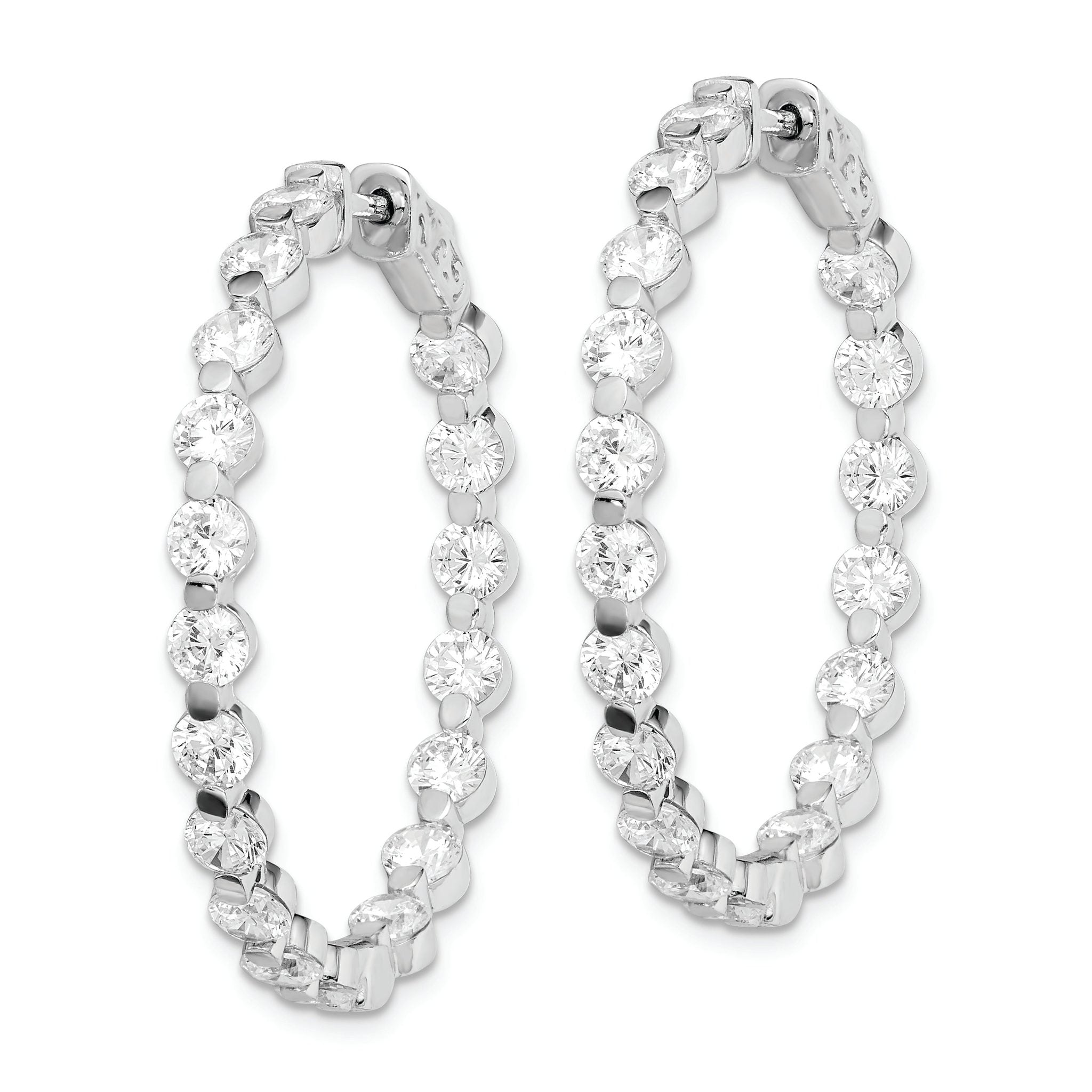 Sterling Shimmer Sterling Silver Rhodium-plated 36 Stone 3.5mm CZ In and Out Round Hinged Hoop Earrings Secondary image