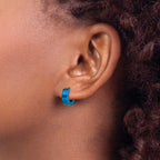 Stainless Steel Blue Polished Hinged Huggie Hoop Earrings