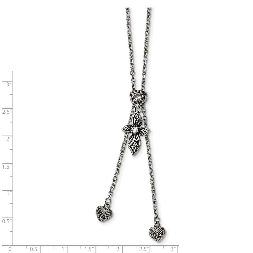 Antiqued CZ Adjustable Necklace in Stainless Steel