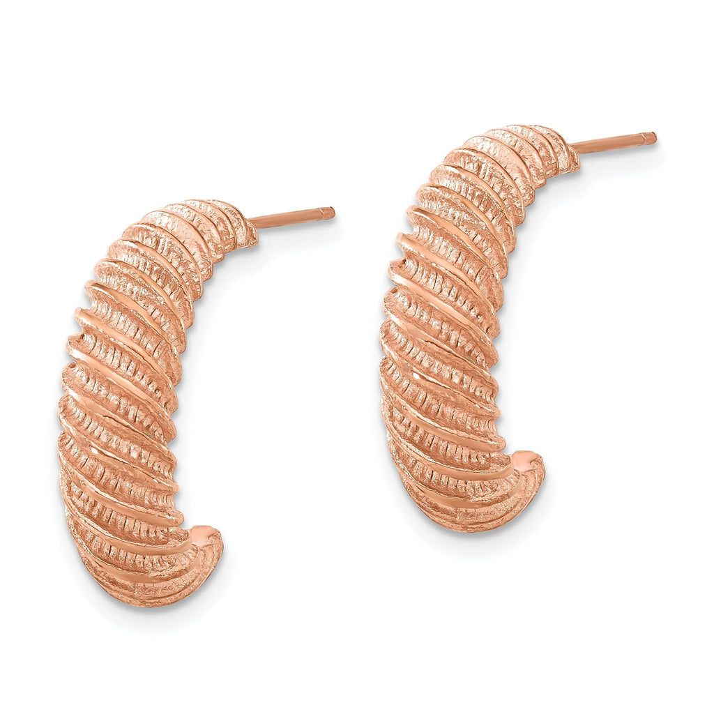 Stainless Steel Rose Gold-Tone Polished Textured J-Hoop Earrings for Women