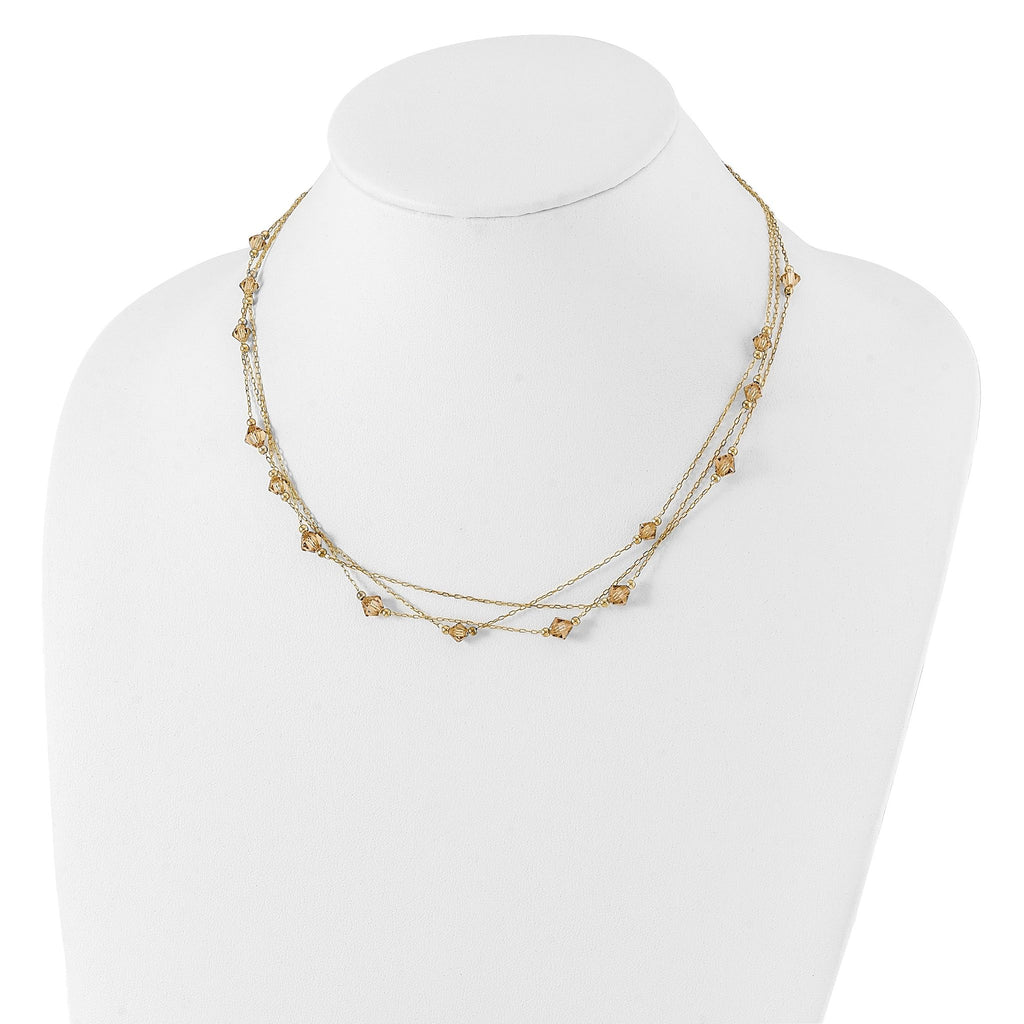 1928 Jewelry Gold-tone Link Light Colorado Faceted Acrylic Beads Three Strand With  3 inch extension Necklace