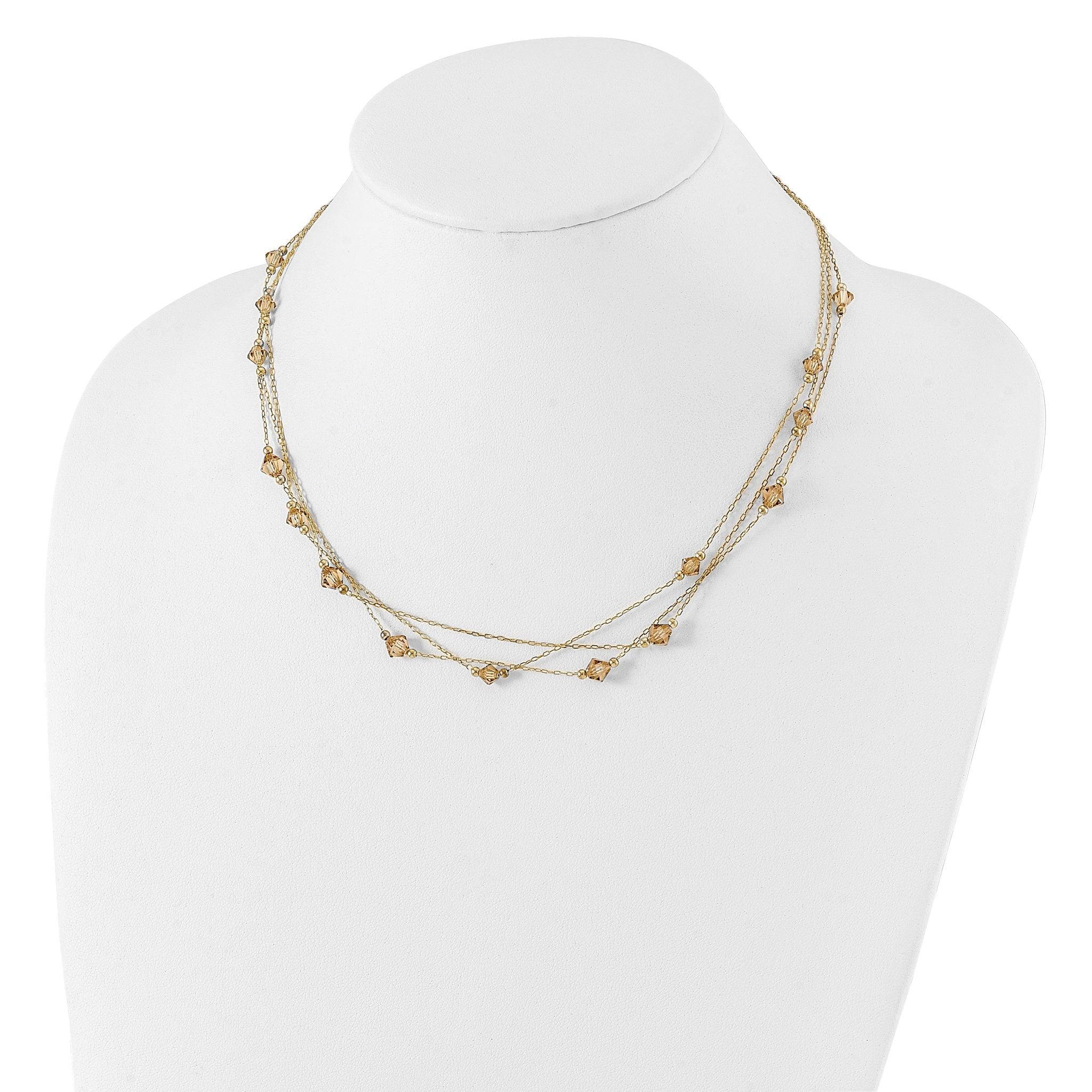 1928 Jewelry Gold-tone Link Light Colorado Faceted Acrylic Beads Three Strand With  3 inch extension Necklace