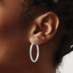 10k White Gold Diamond-cut 2.8x30mm Hollow Hoop Earrings