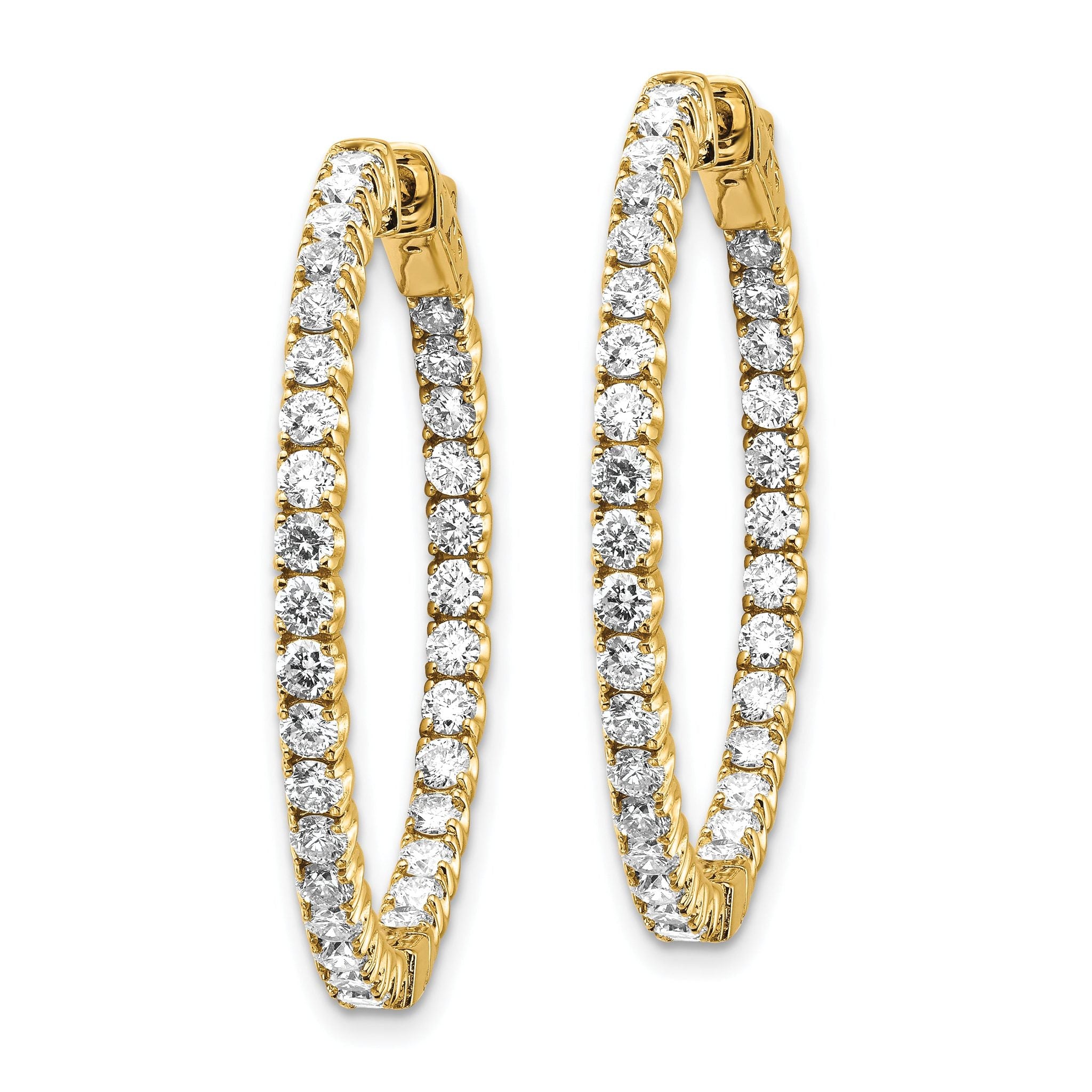 14k 3 1/3 carat Lab Grown Dia VS/SI+ G+ Round In and Out Safety Clasp Hoop Earrings