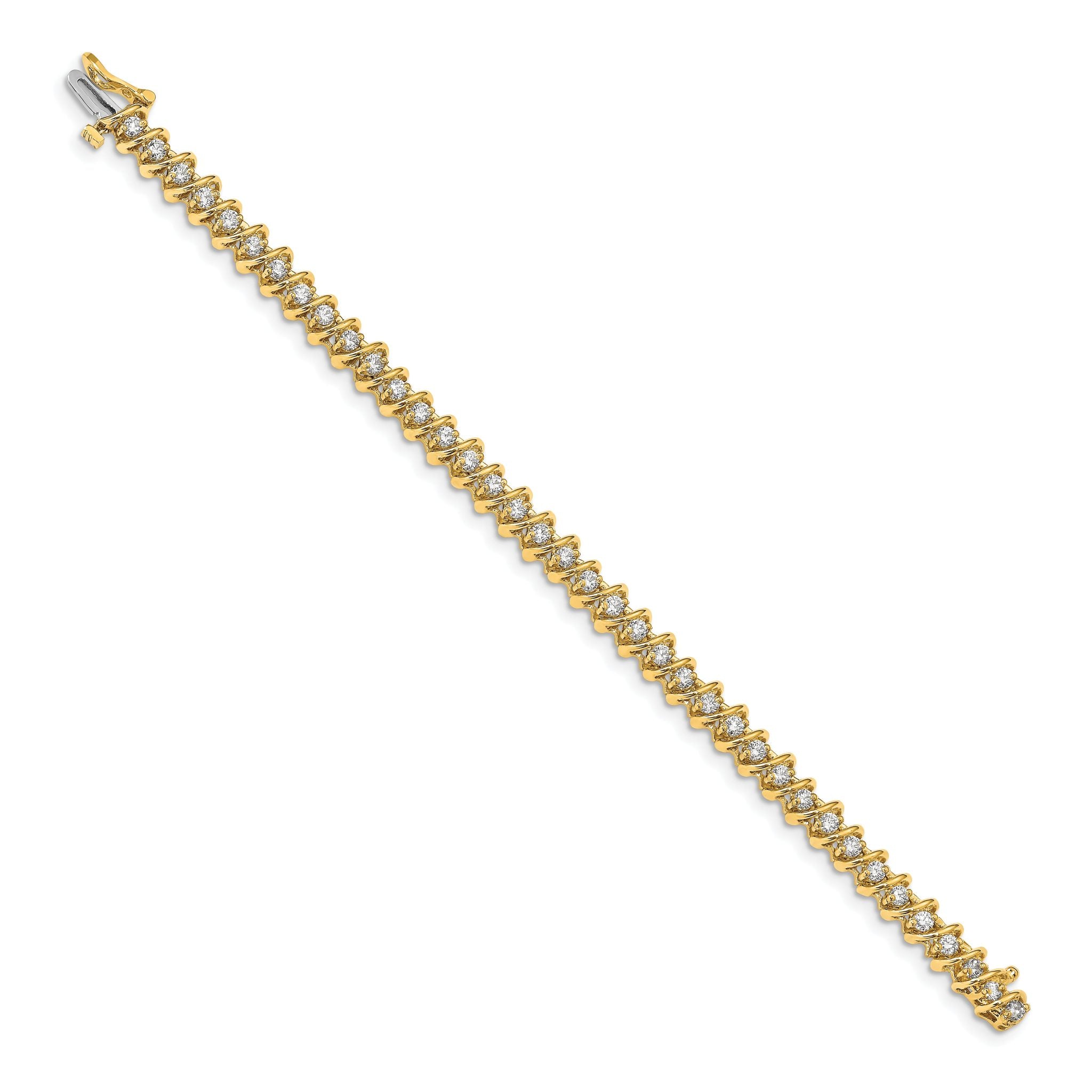 14k Complete 2.25 carat Round VS Diamond Fancy Spiral 7 inch Tennis Bracelet