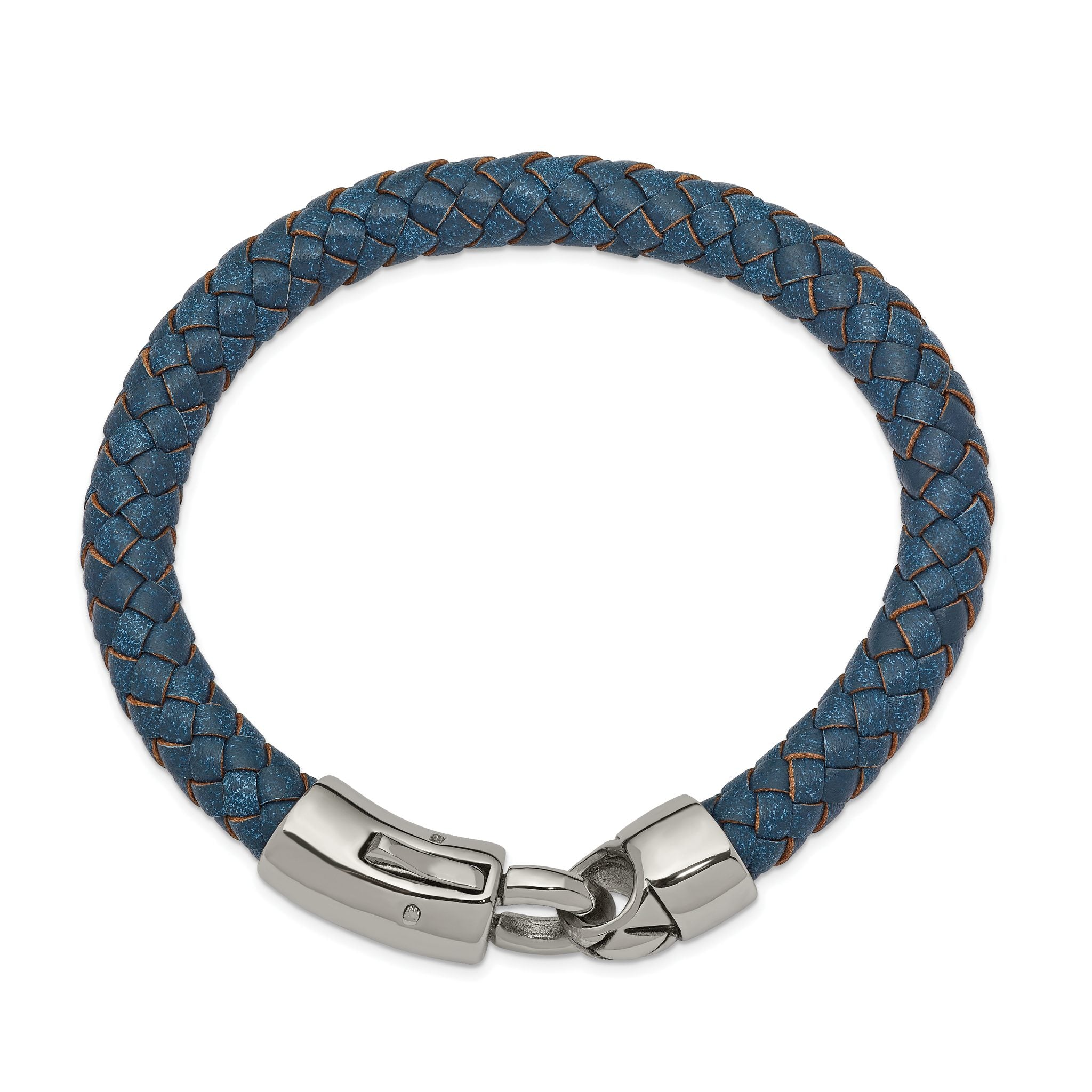 Stainless Steel Antiqued and Polished Blue Braided Leather Bracelet for Men Secondary image