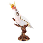 Luxury Giftware by Jere Pewter Bejeweled Crystals Gold-tone Enameled CARMEN Cockatoo Trinket Box with Matching 18 Inch Necklace