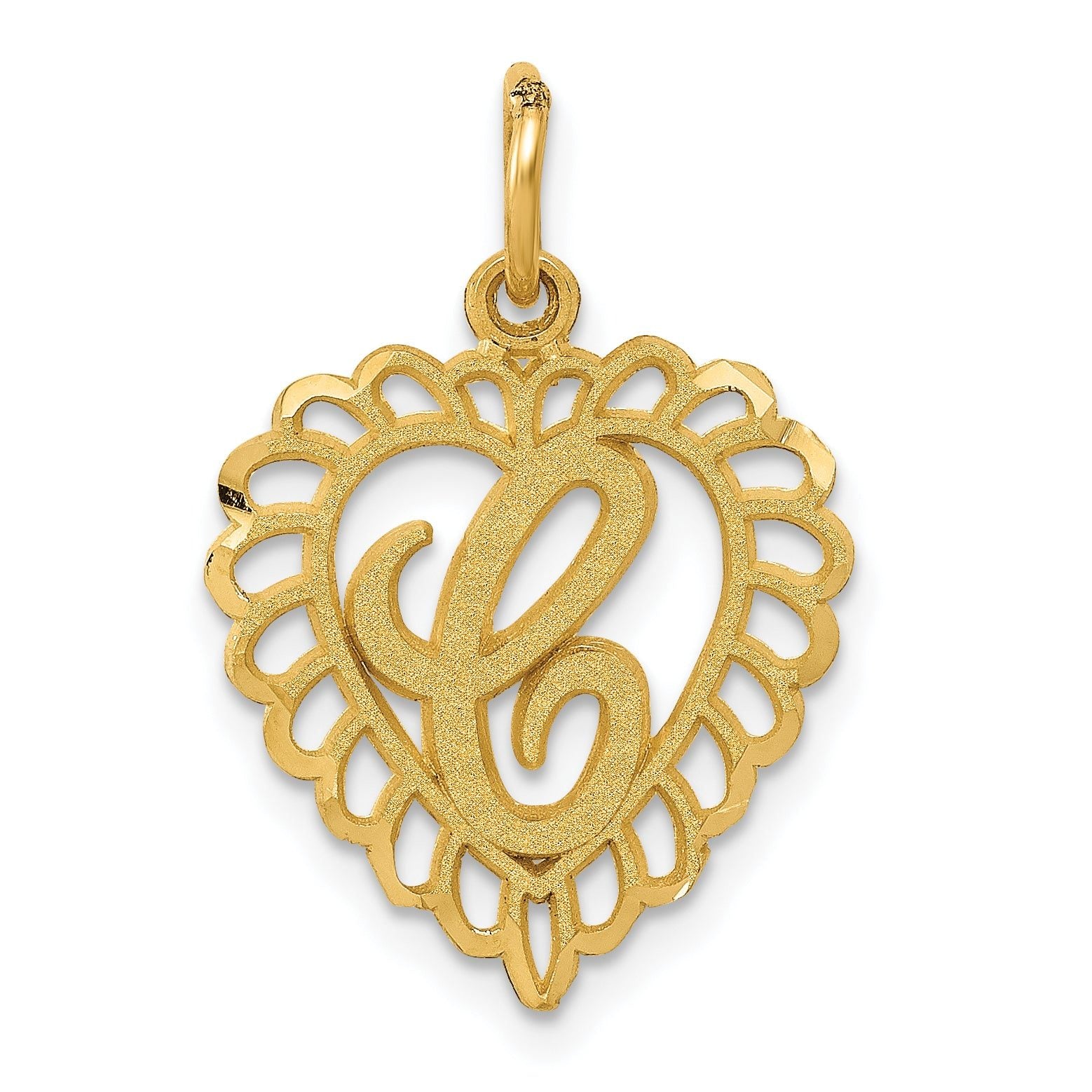 14K Gold Heart Letter C Charm with Diamond-Cut Texture  Elegant Gift Main image
