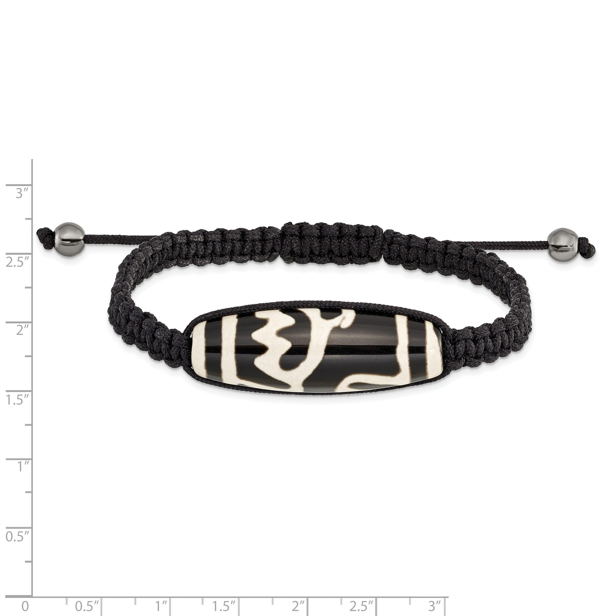 11x38mm Tibet Eye Agate With Hematite Beads Black Cord Bracelet