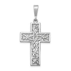 14K White Gold Thorn Cross Pendant with Rhodium Plating