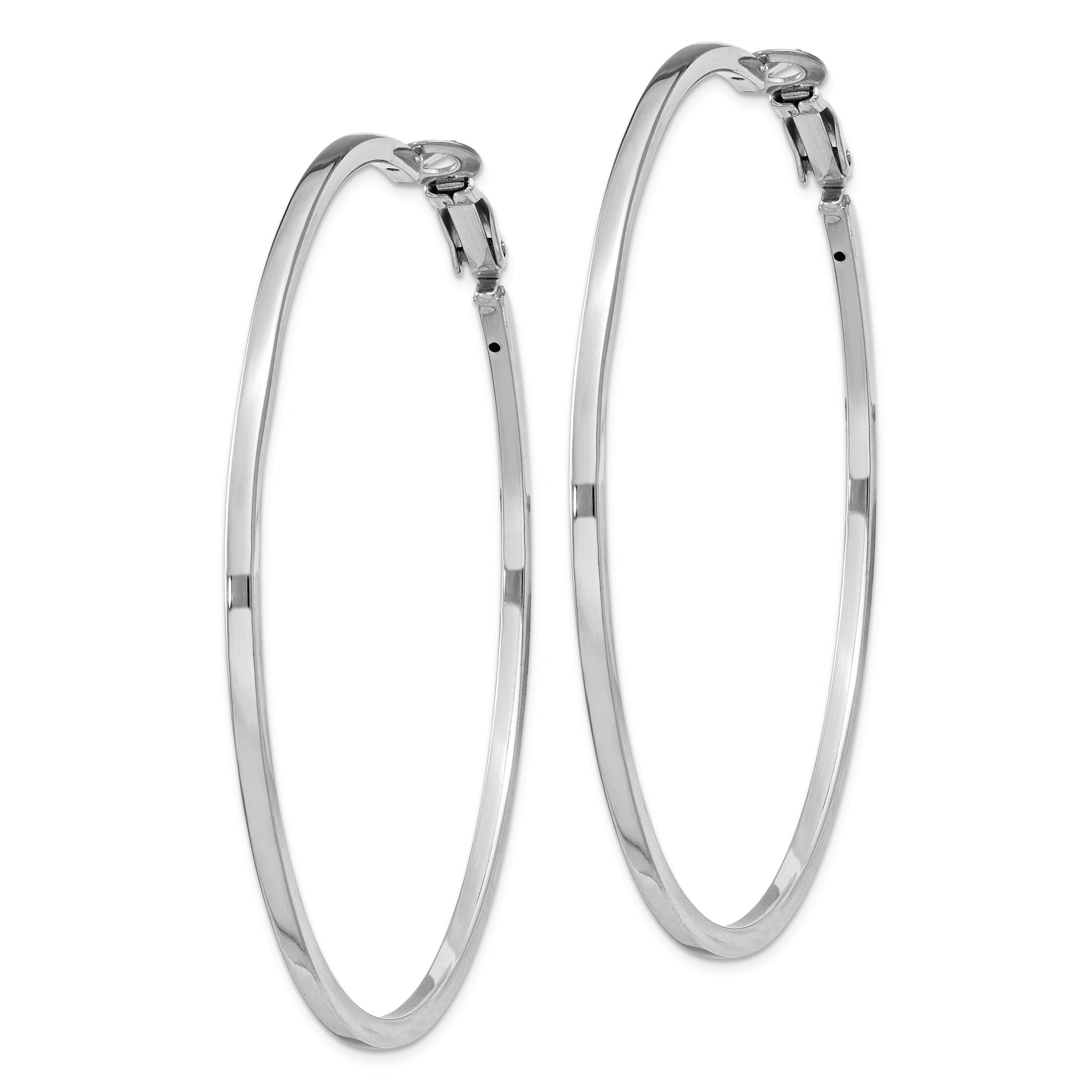 Sterling Silver RH-plated 2x60mm Omega Back Round Hoop Earrings Secondary image
