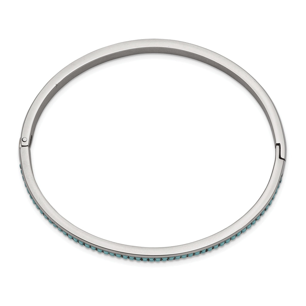 Stainless Steel Polished with Preciosa Crystal 4.75mm Hinged Bangle Bracelet for Women