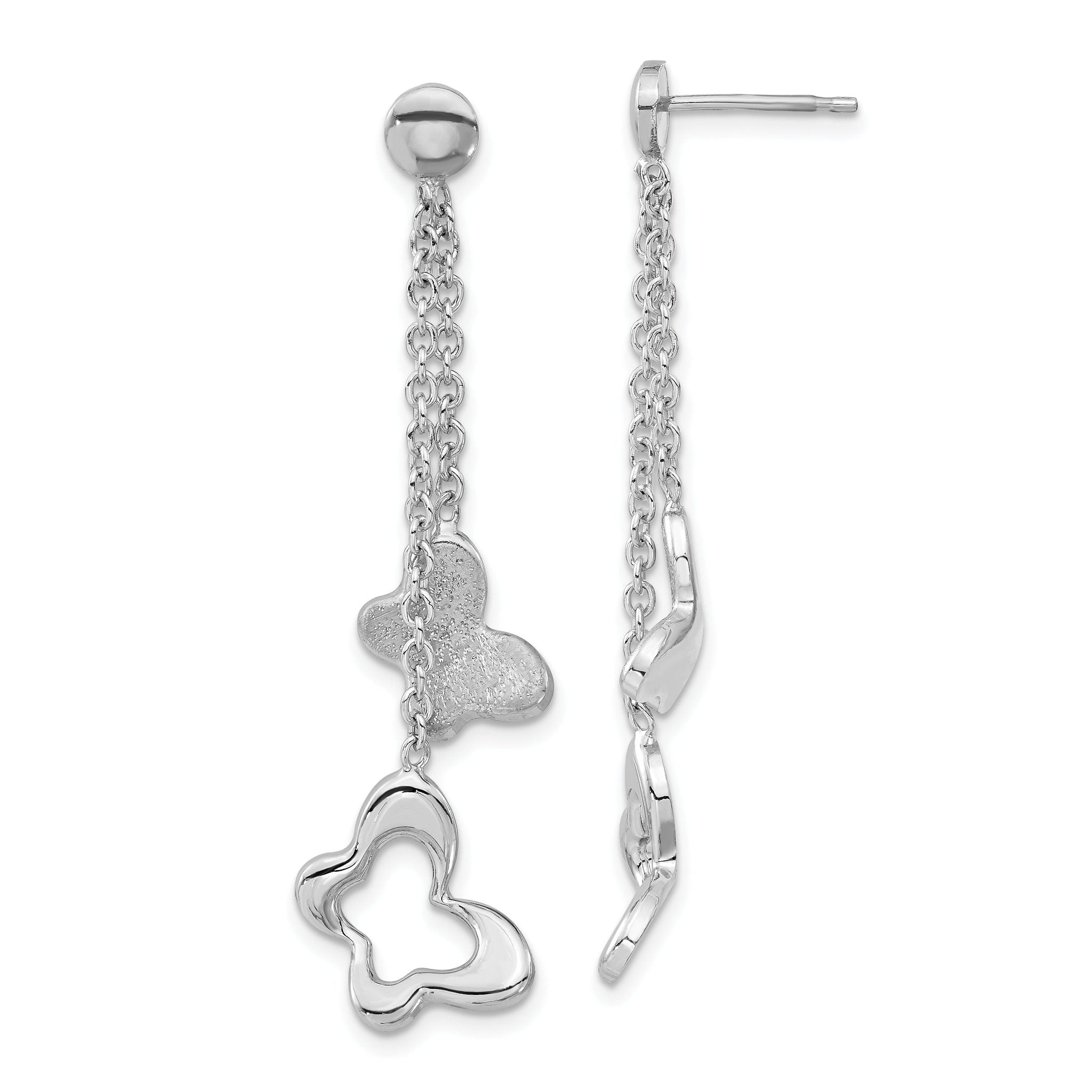 Sterling Silver Butterfly Dangle Earrings with Polished & Textured Finish Main image