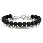 Stainless Steel Polished Box Chain & Lava Stone 2 Stand Bracelet