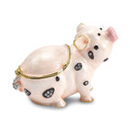 Luxury Giftware by Jere Pewter Bejeweled Crystals Gold-tone Enameled PETUNIA Spotted Pig Trinket Box with Matching 18 Inch Necklace