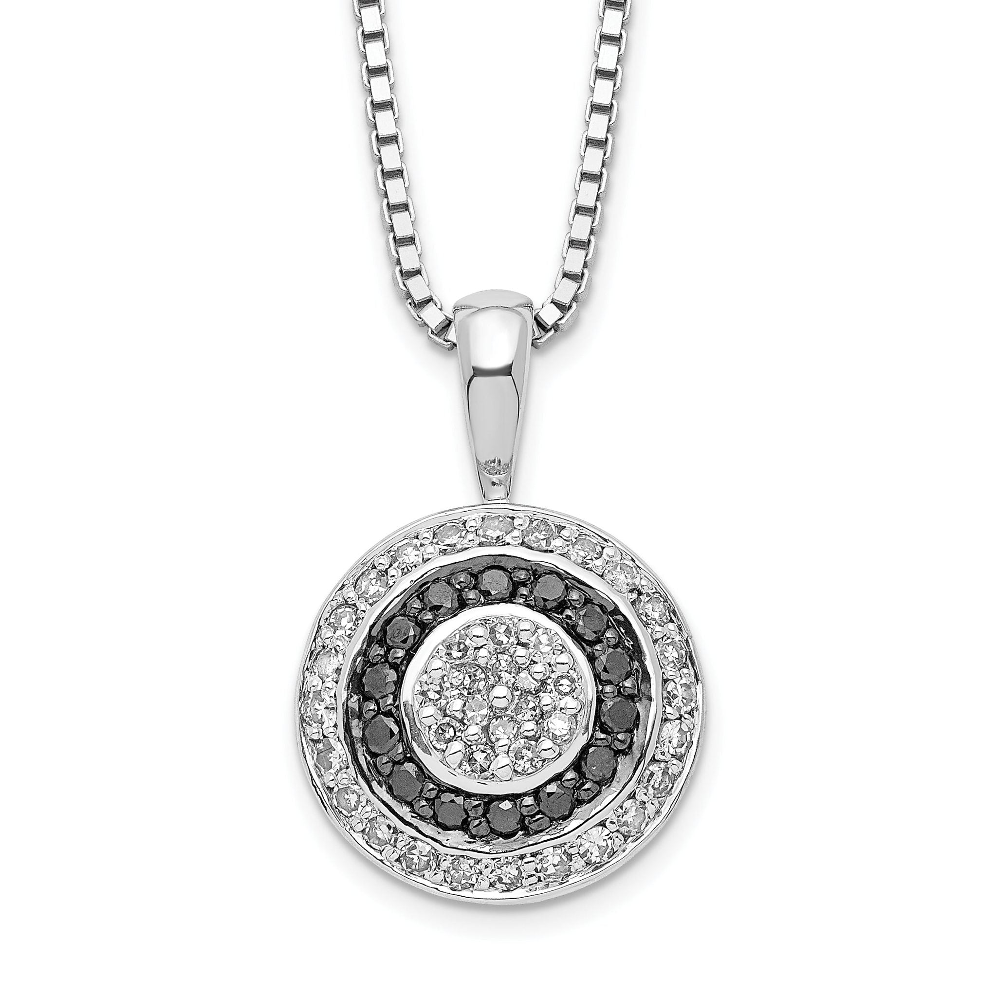 Sophia Jewelers Sterling Silver Circle Pendant Necklace: Black & White Diamonds Main image