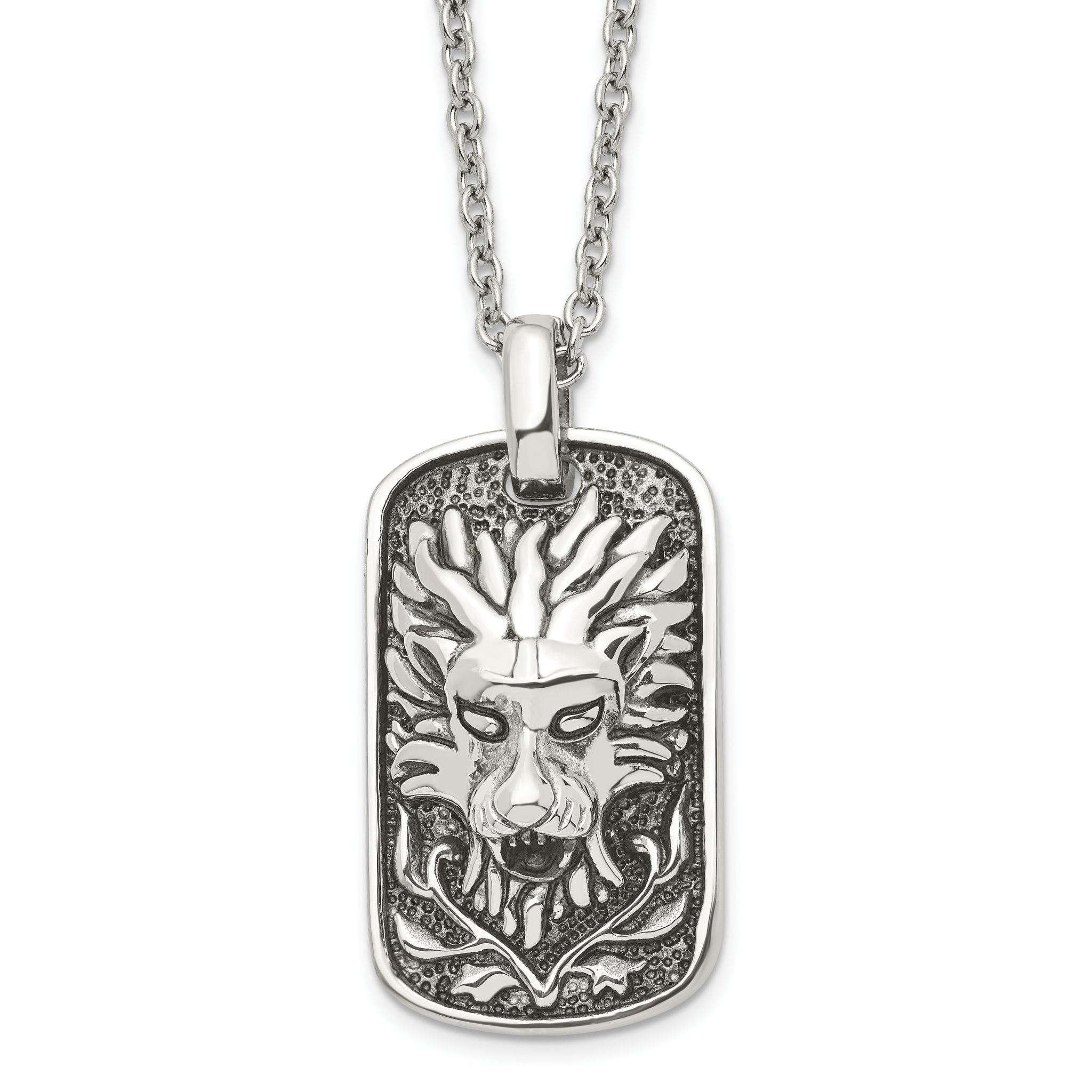 Chisel Stainless Steel Antiqued and Polished Mystical Lion Dog Tag on a 22 inch Cable Chain Necklace Main image