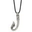 Chisel Stainless Steel Antiqued and Polished Hook Pendant on a 20 inch Black Leather Cord Necklace