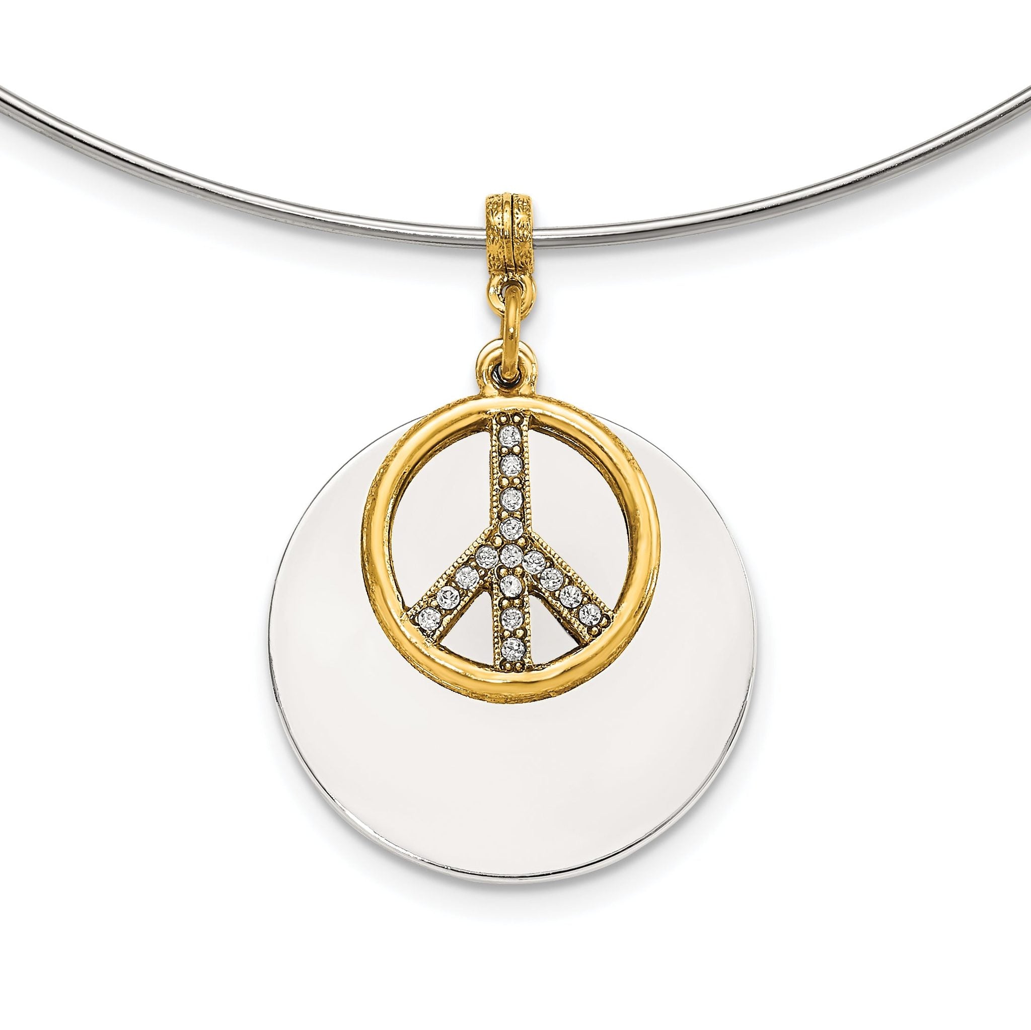 1928 Silver-tone & Gold-tone Crystal Peace Symbol Choker Necklace Main image