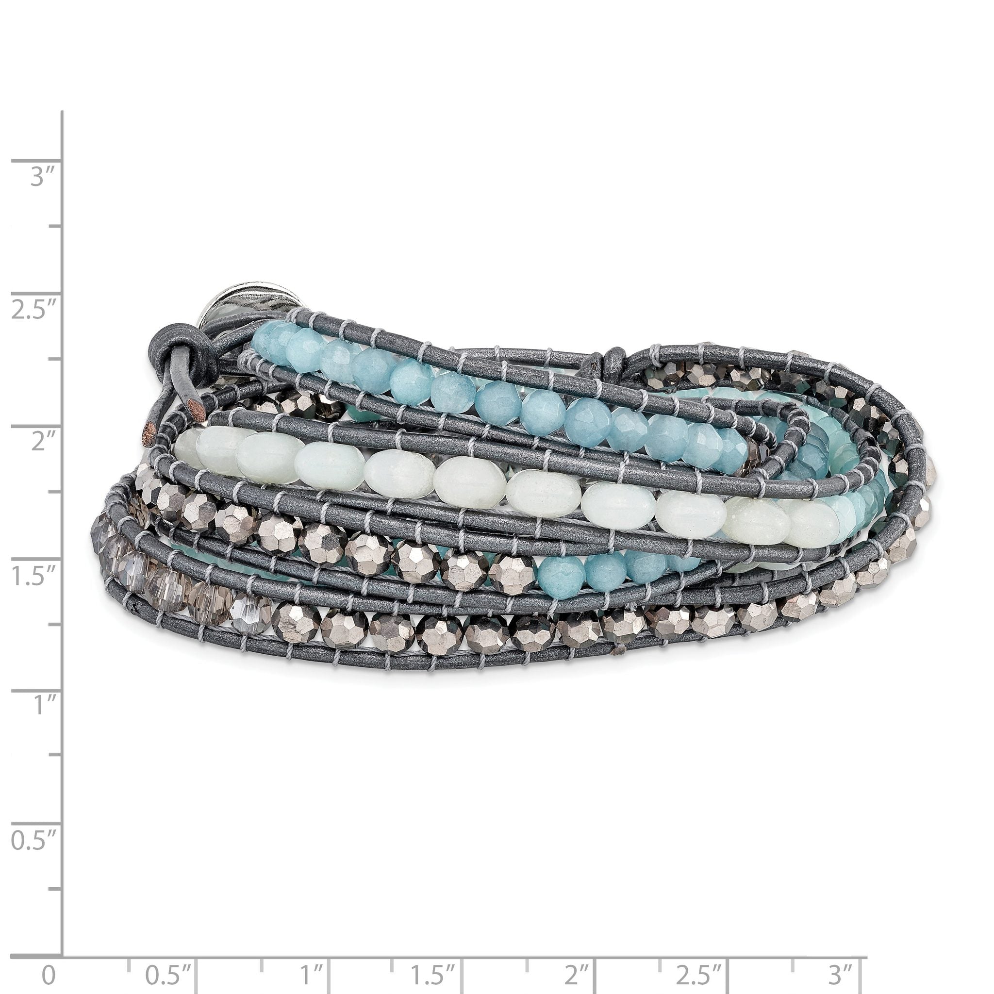 Aquamarine/Blue Quartz/Crystal/Leather Multi-wrap Bracelet Secondary image