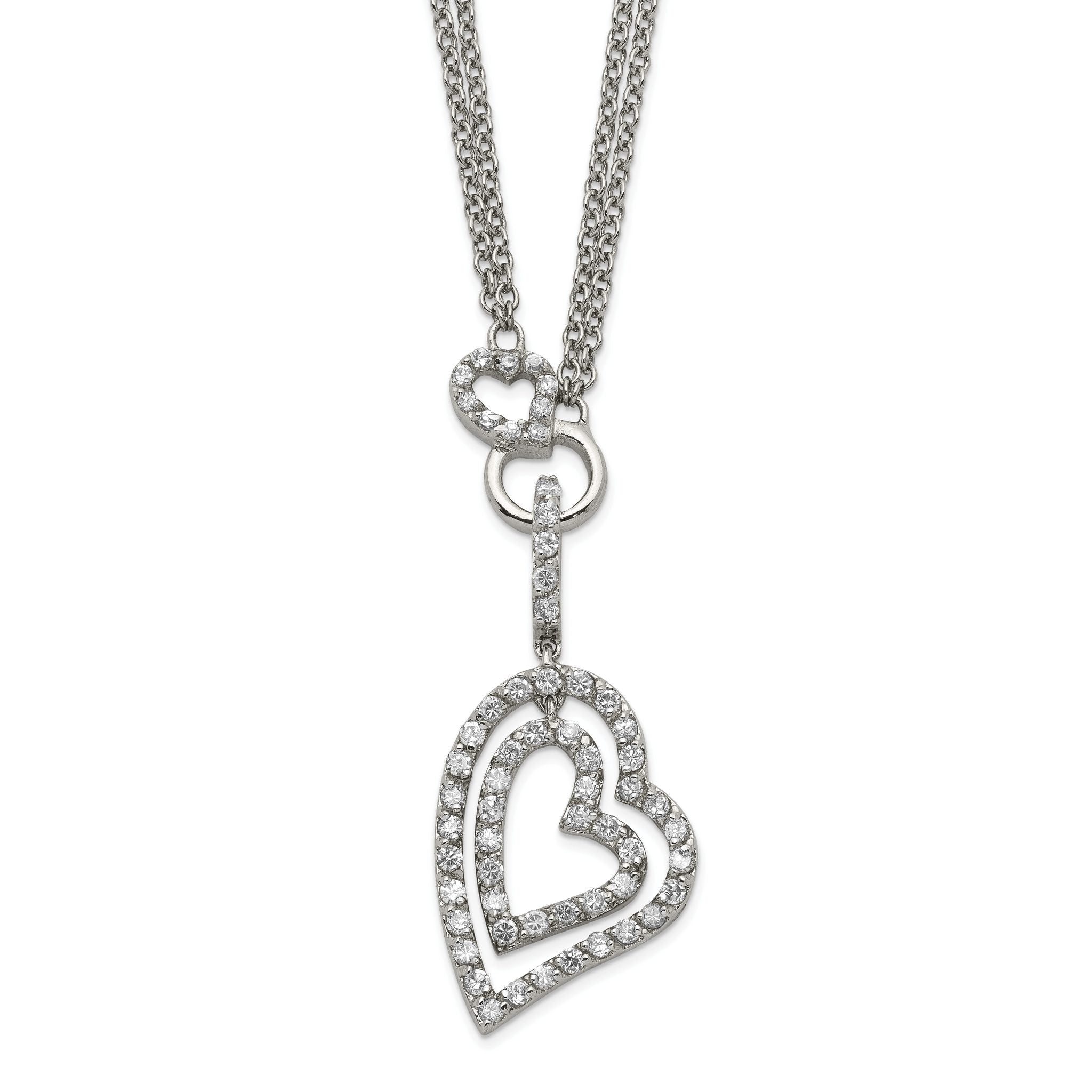 Sterling Silver Double Heart CZ Necklace Main image
