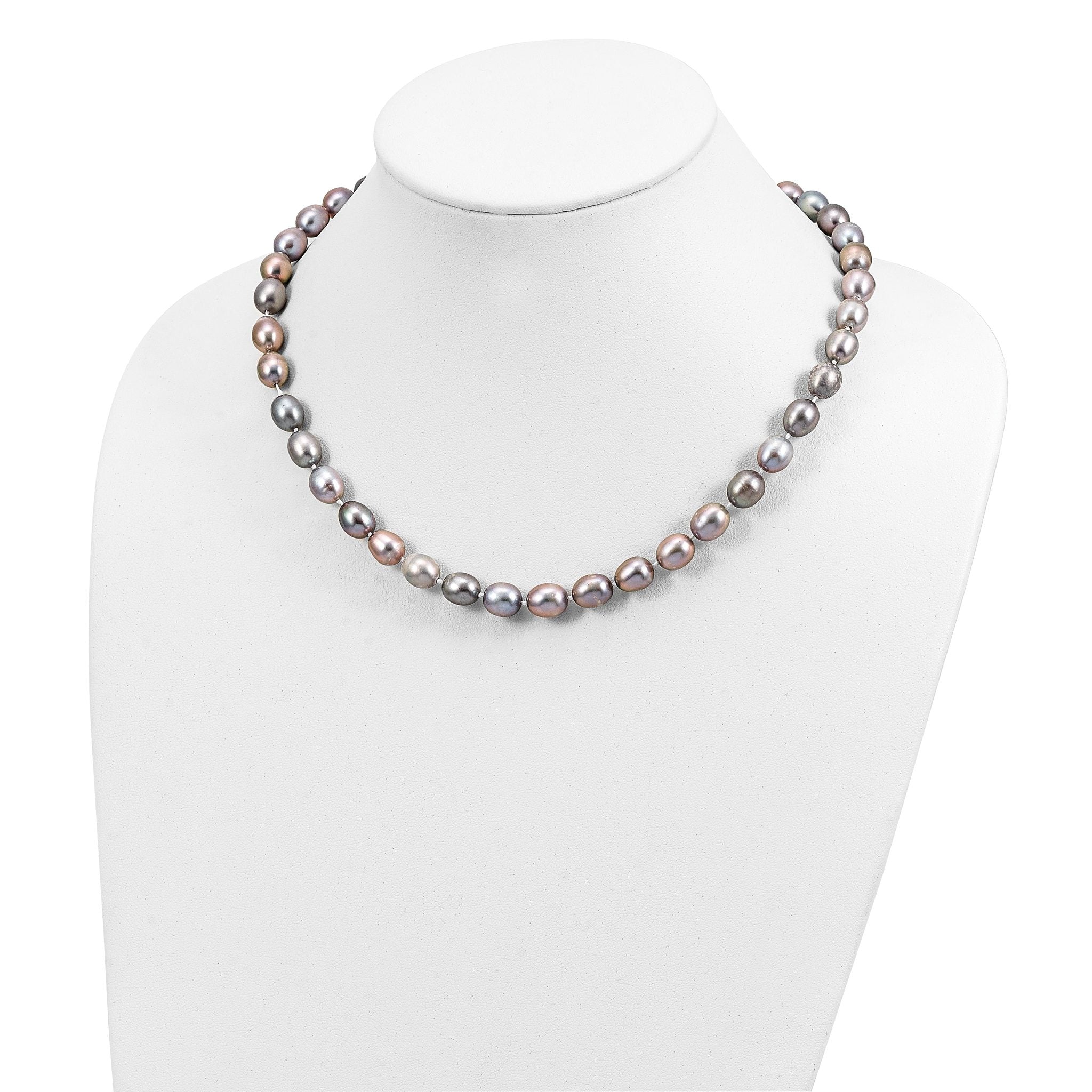 14k White Gold 8-9mm Grey Rice Freshwater Cultured Pearl 16 inch Necklace