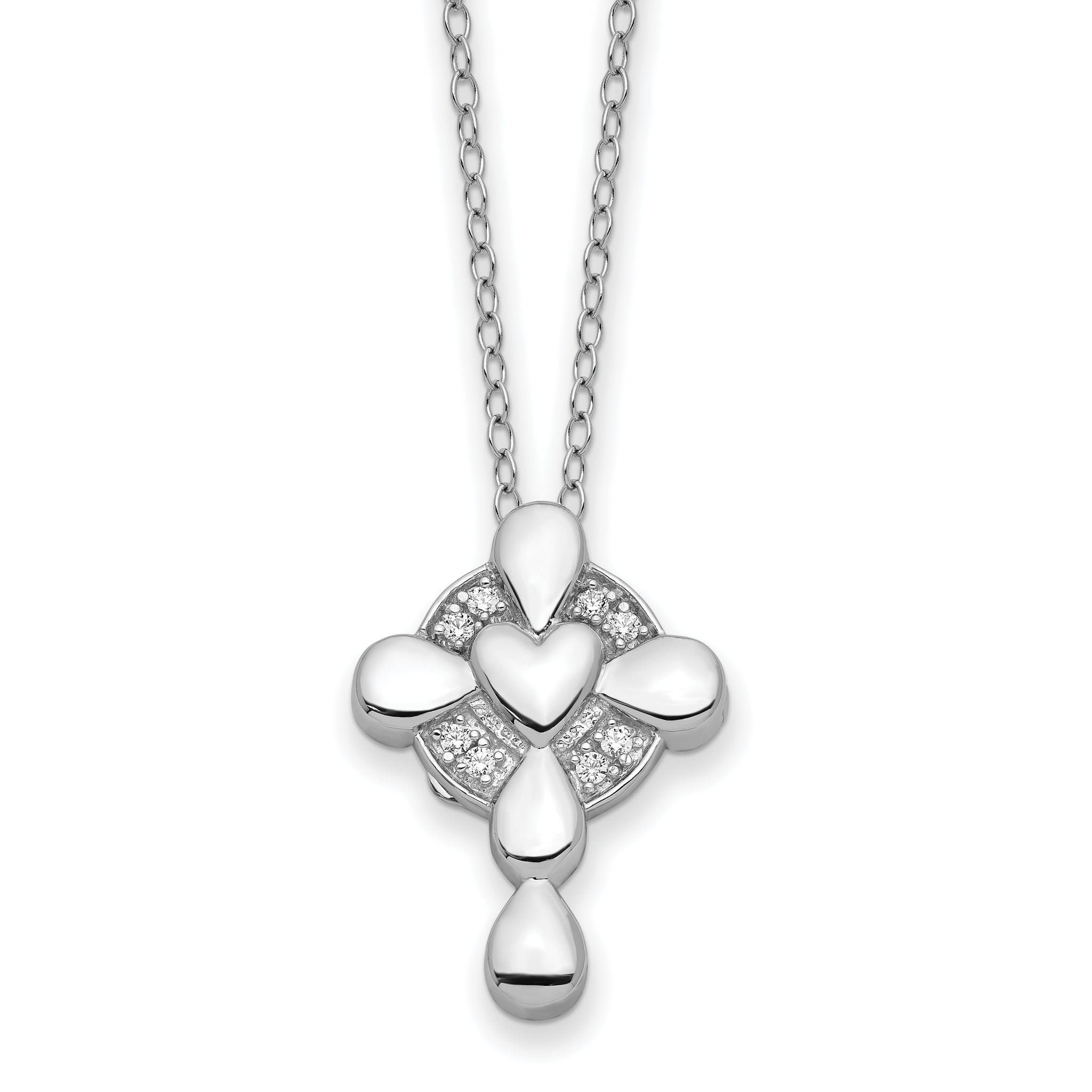 Sentimental Expressions Sterling Silver Rhodium-Rhodium-Plated CZ Memory Cross Locket 18in Necklace Main image