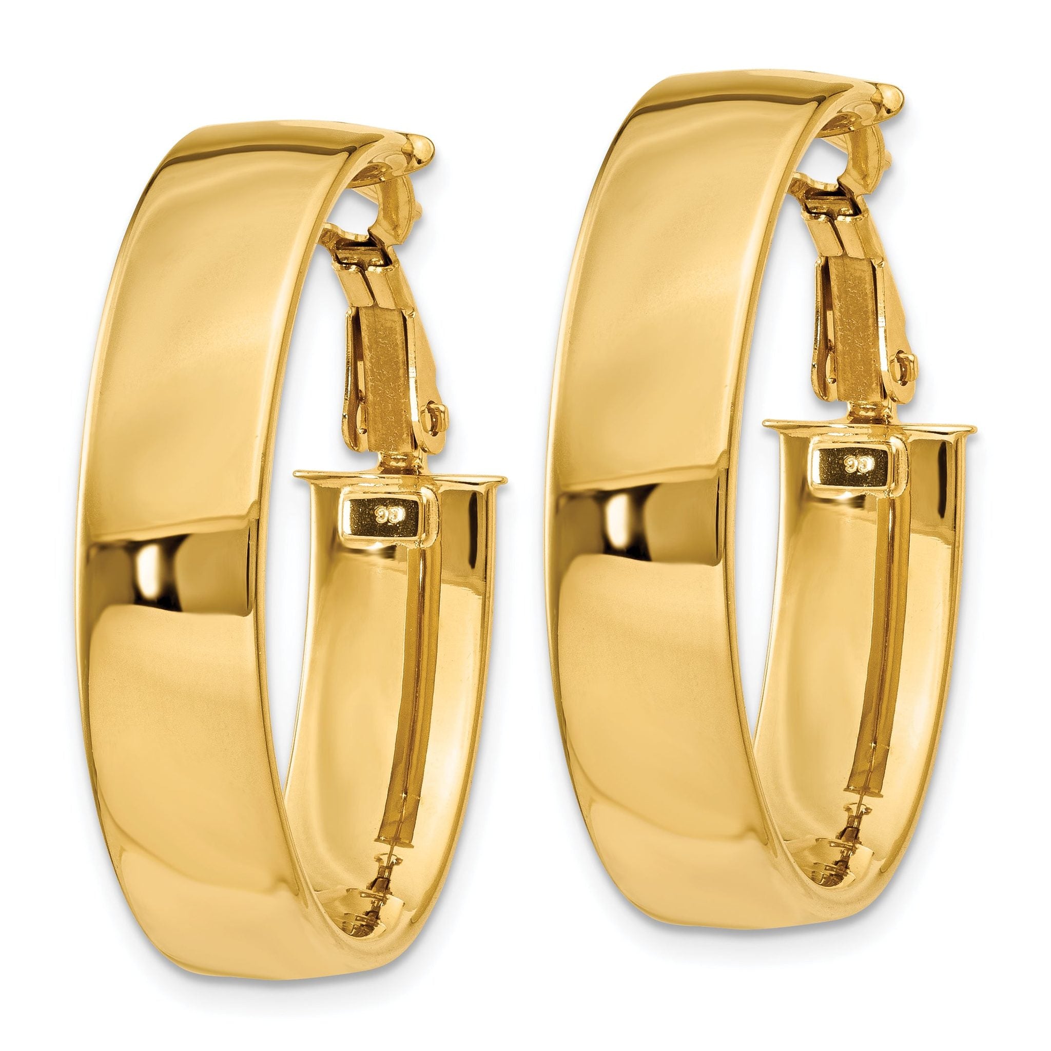 14k 6.75mm Oval Omega Back Hoop Earrings Secondary image
