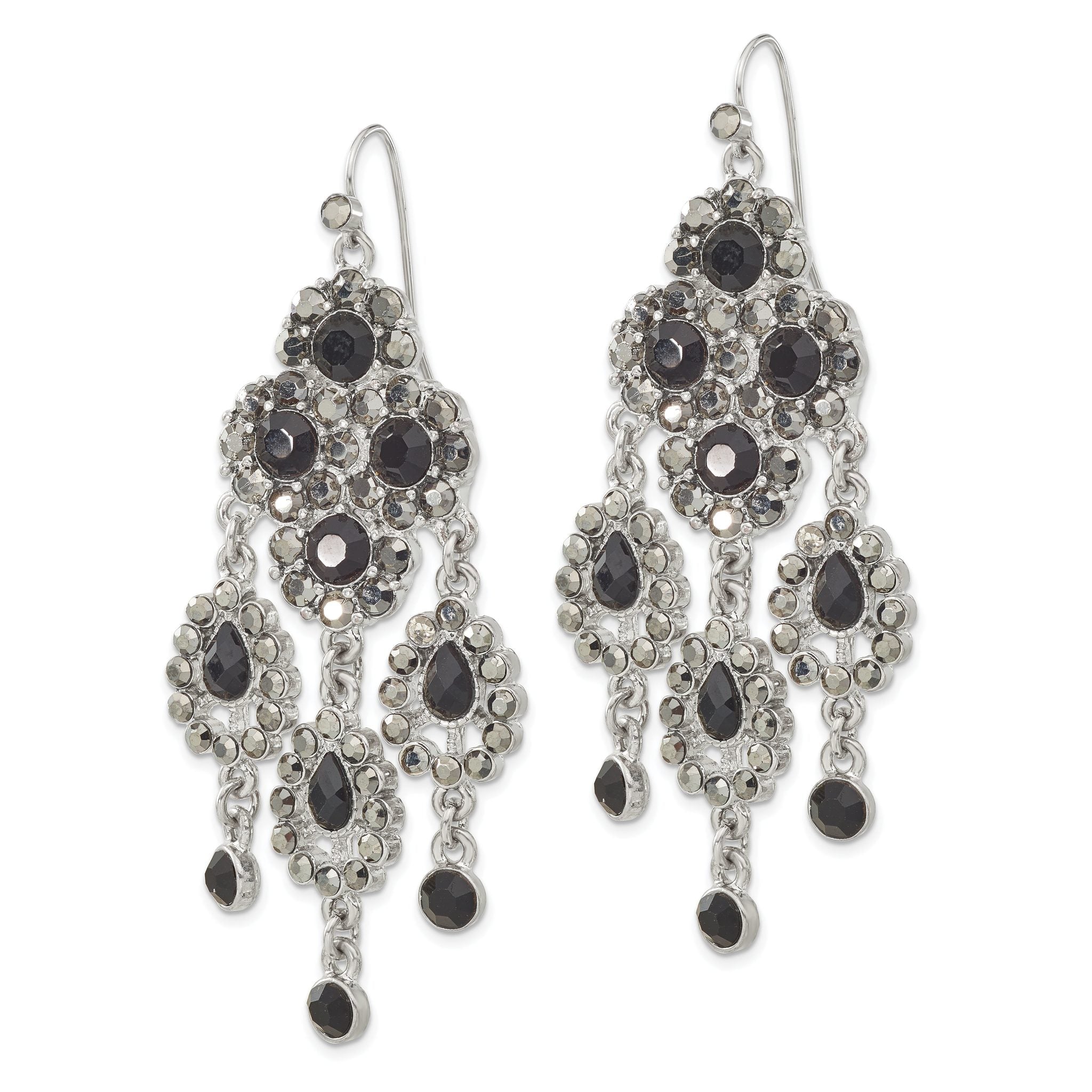 1928 Jewelry Silver-tone Jet Black Glass Stones Chandelier Dangle Earrings Secondary image