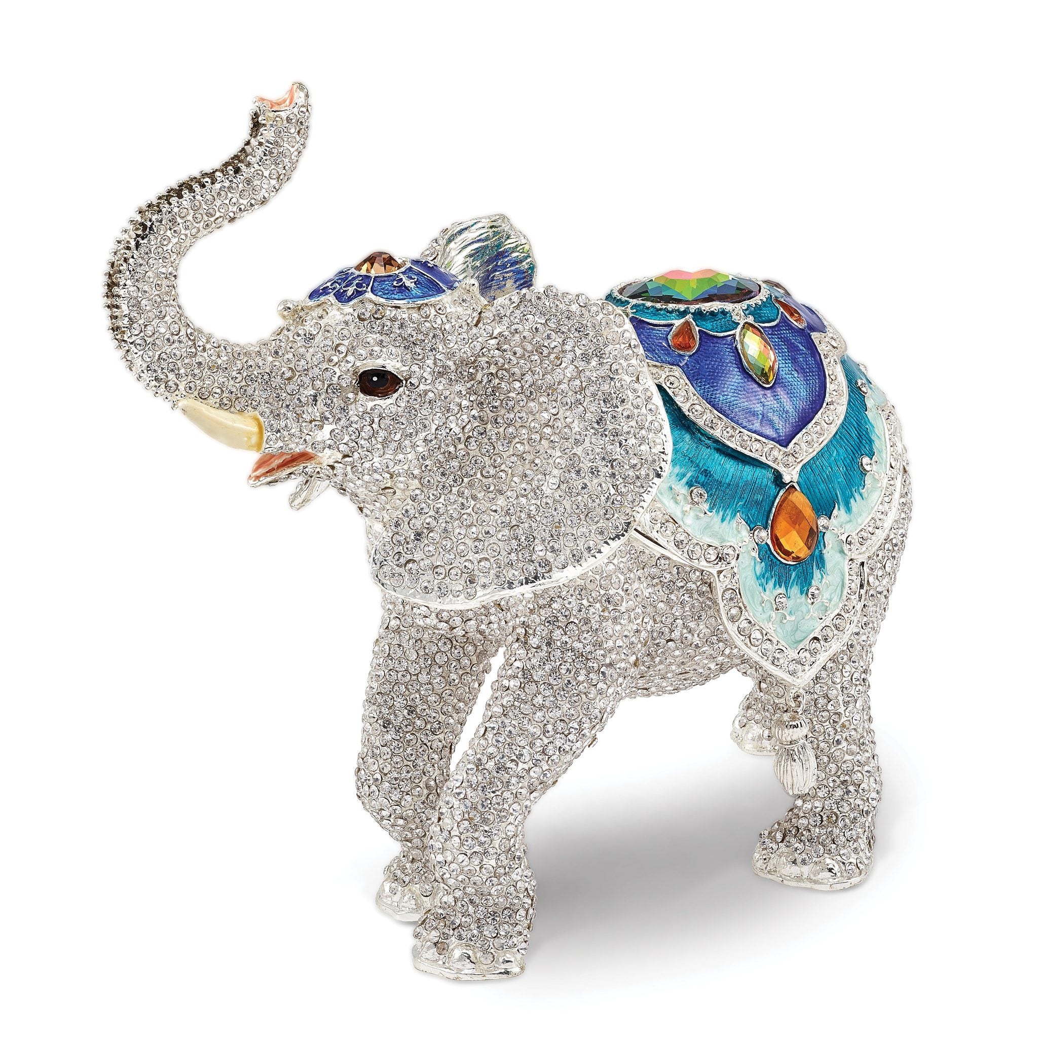 Luxury Giftware Pewter Bejeweled Crystals Gold-tone Enameled BAKUL Full Crystal White Elephant Trinket Box with Matching 18 Inch Necklace Main image