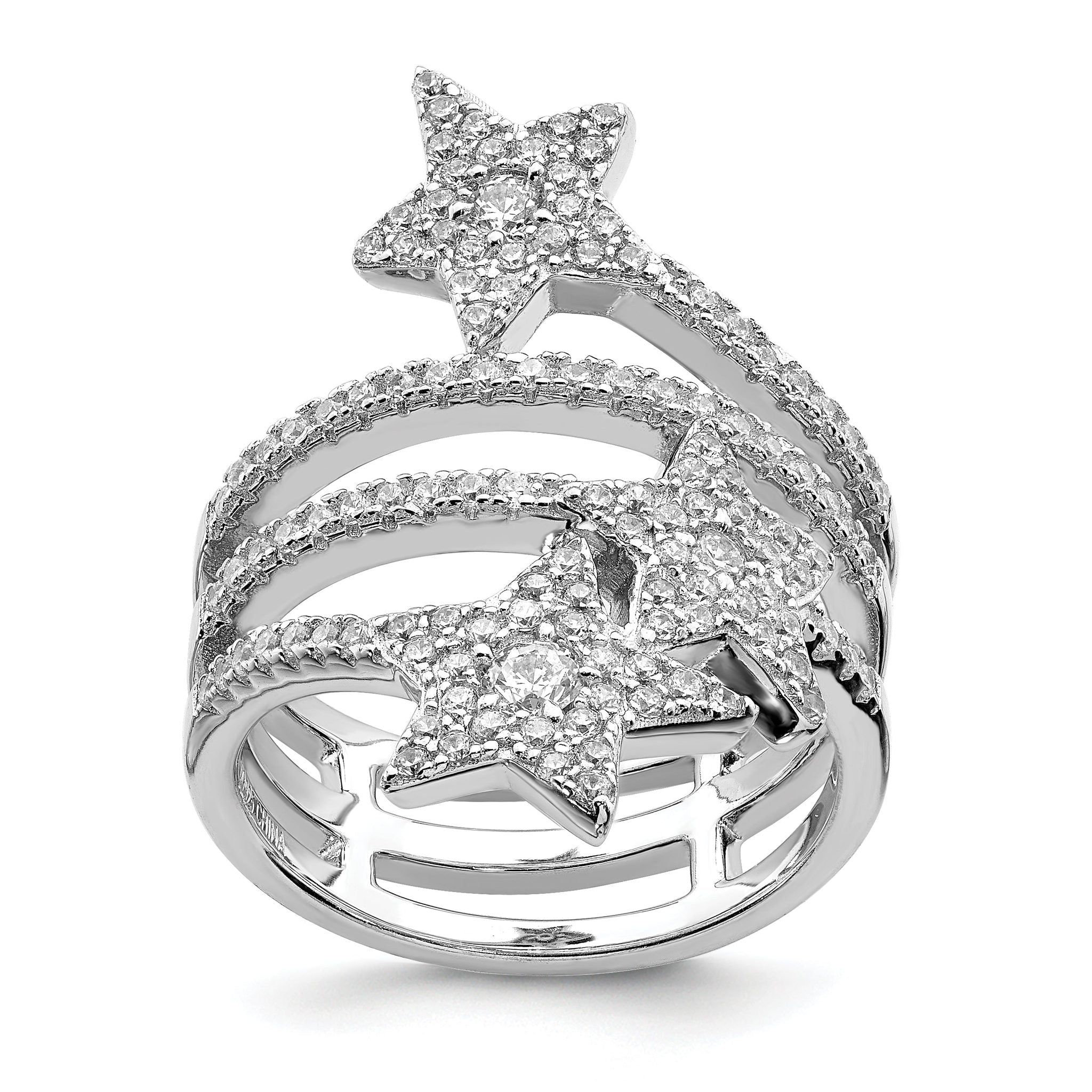 Sterling Silver Rhodium-plated CZ Star Ring Main image