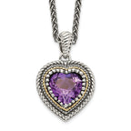 Sterling Silver & 14K Gold Amethyst Heart Necklace Vintage Inspired Elegance