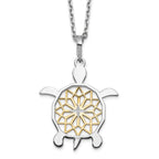 Sterling Silver Gold-tone Diamond-cut Turtle w/ 2in ext. Necklace