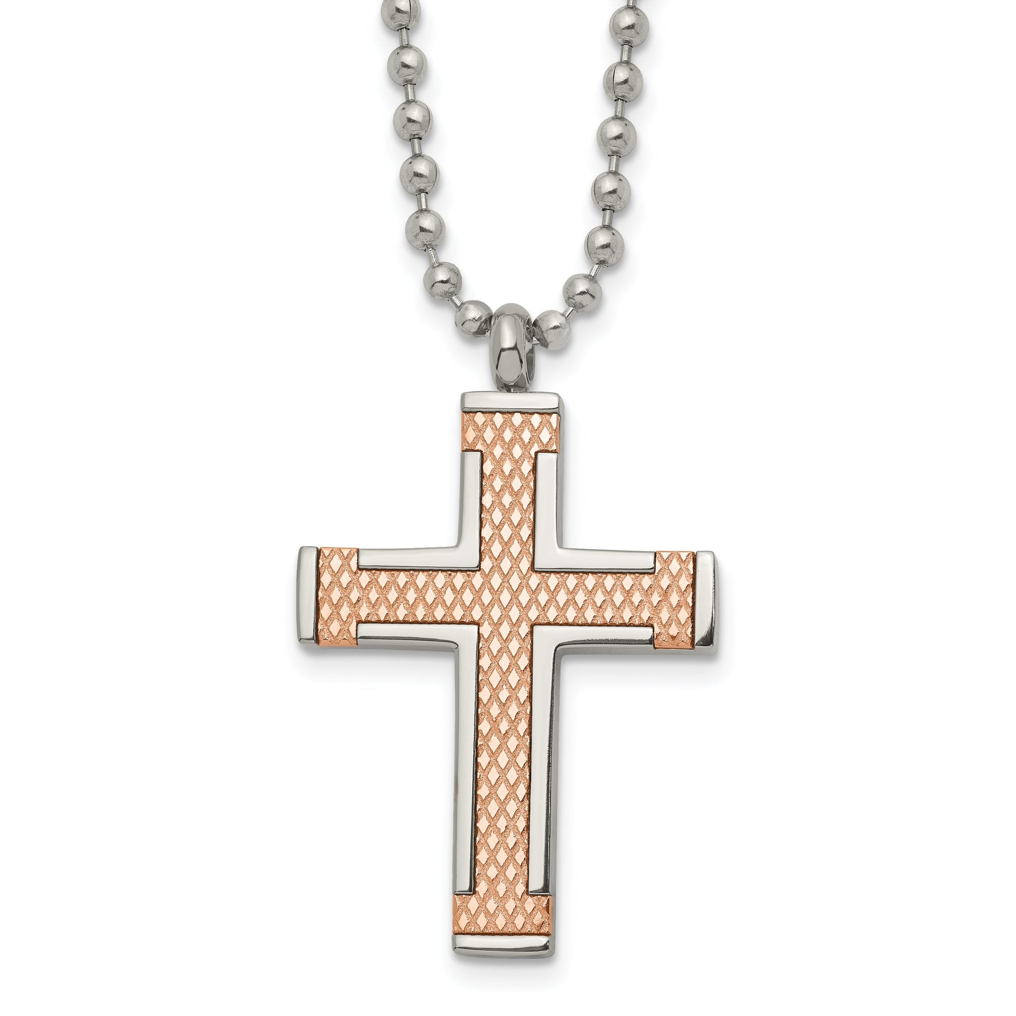 Chisel Titanium Polished Rose IP-plated Laser Cut Cross 22 inch Necklace Main image