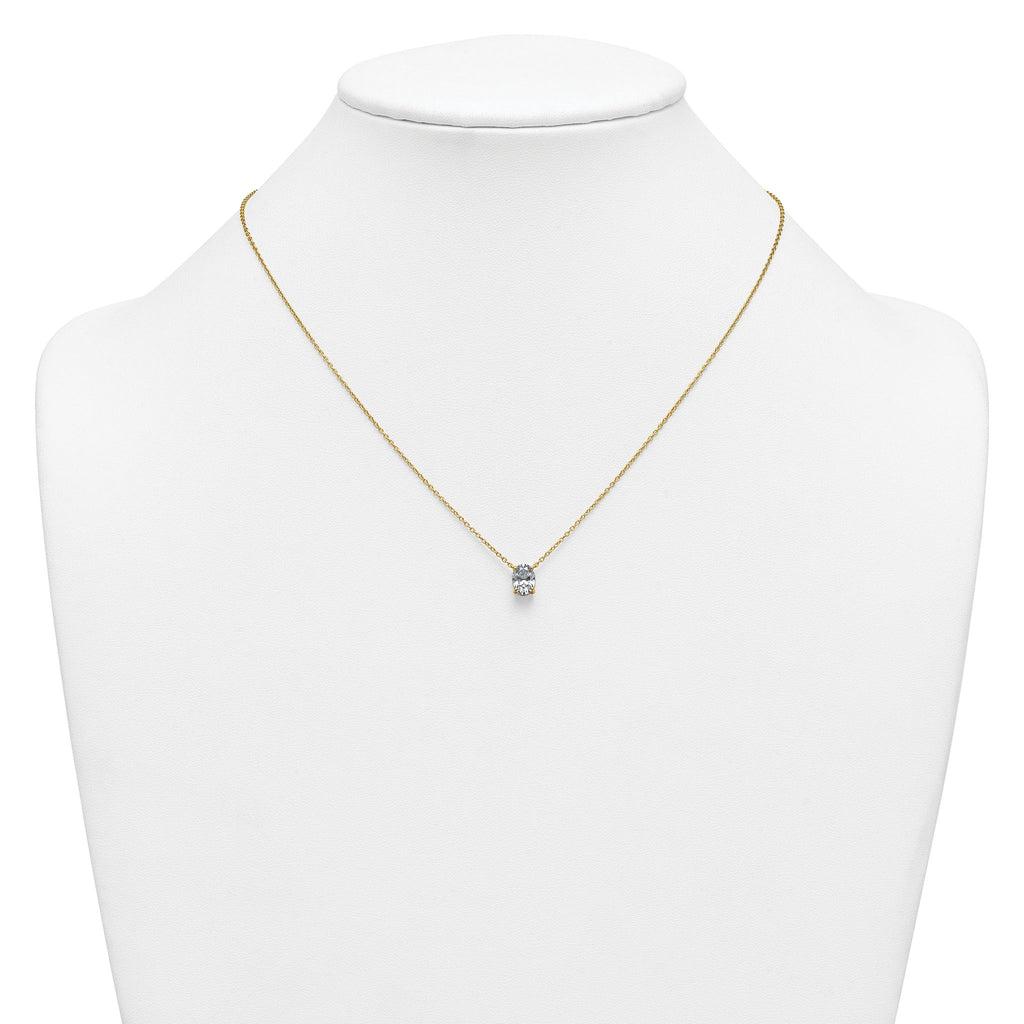 14k 1 carat Certified Lab Grown Diamond VS+ F+ Oval Complete Four Prong 18 inch Pendant Necklace