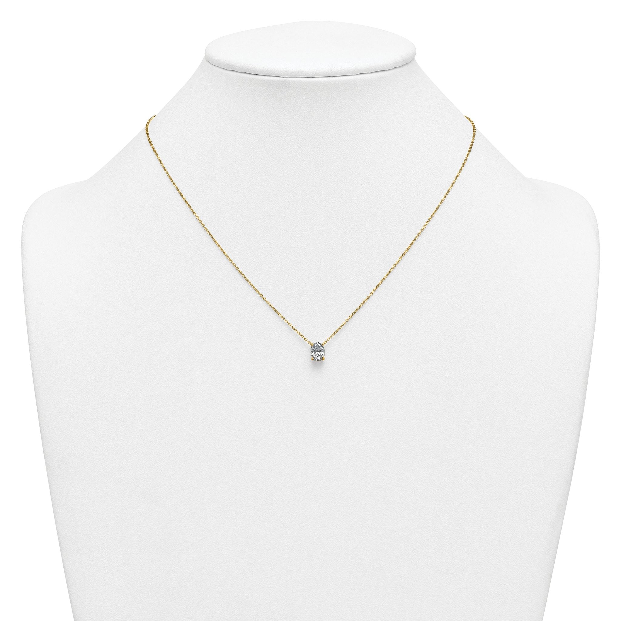 14k 1 carat Certified Lab Grown Diamond VS+ F+ Oval Complete Four Prong 18 inch Pendant Necklace