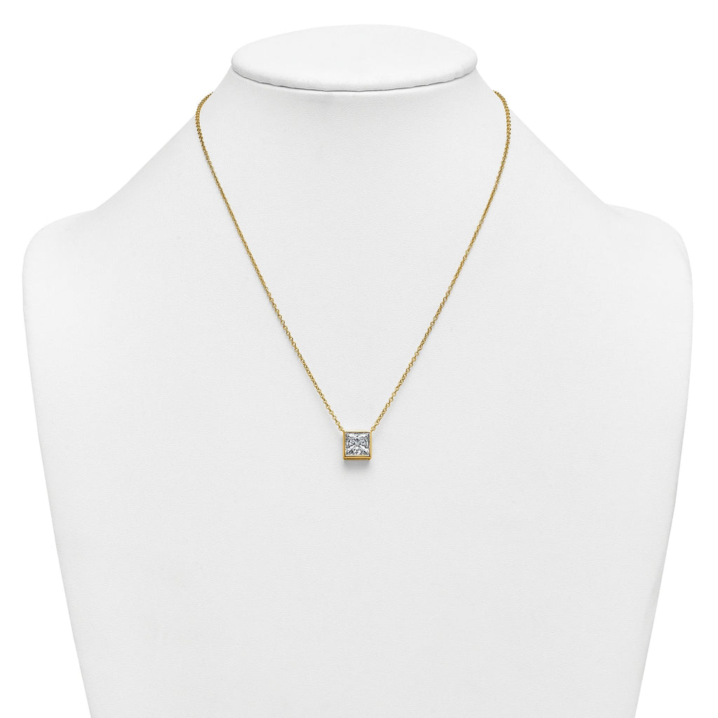 14k 3 carat Certified Lab Grown Diamond VS+ F+ Princess Complete 18 inch Bezel Set Necklace