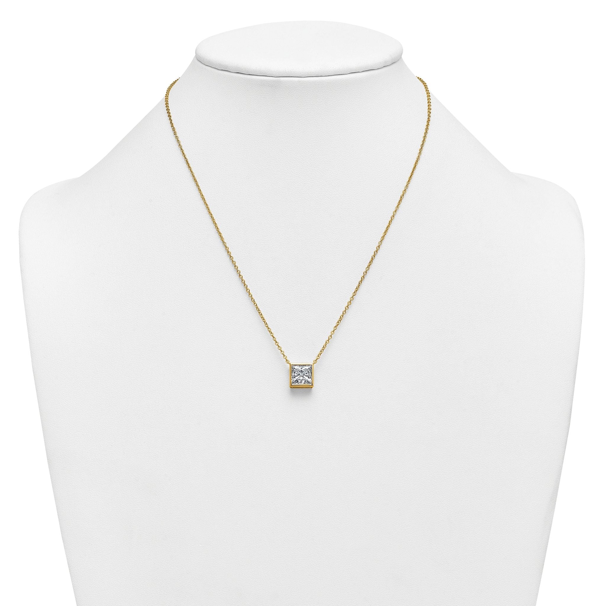 14k 3 carat Certified Lab Grown Diamond VS+ F+ Princess Complete 18 inch Bezel Set Necklace