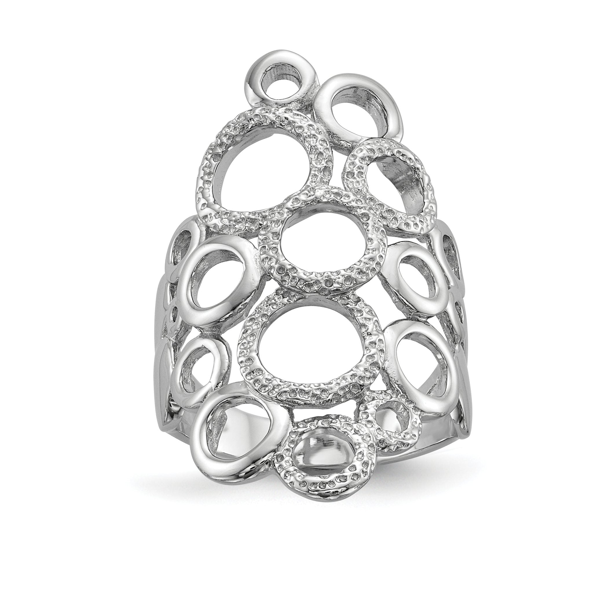 Sterling Silver Rhodium-plated Polished & Textured Circles Ring Main image