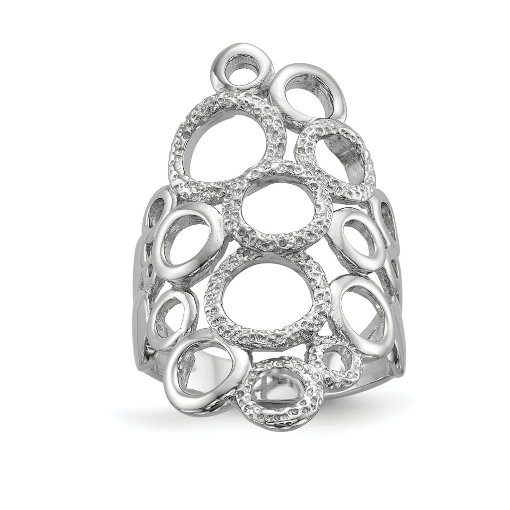 Sterling Silver Rhodium-plated Polished & Textured Circles Ring