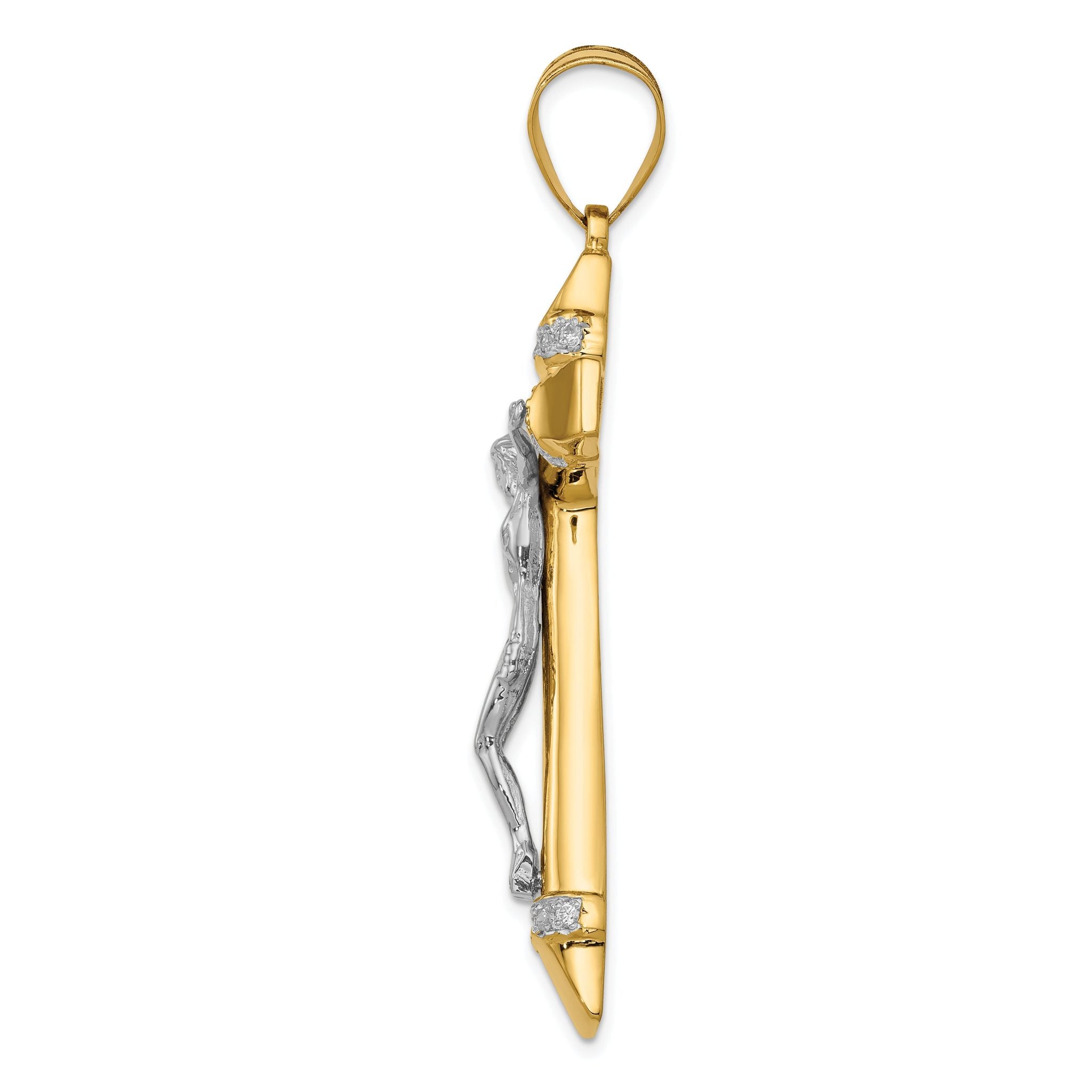 14K Two-Tone Gold Crucifix Pendant with Cubic Zirconia Accent  Elegant Religious Design Secondary image