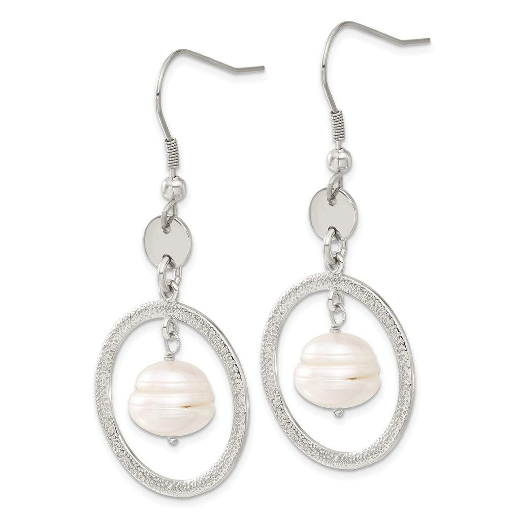Stainless Steel Polished Pear Pearl Drop Dangle Earrings for Women