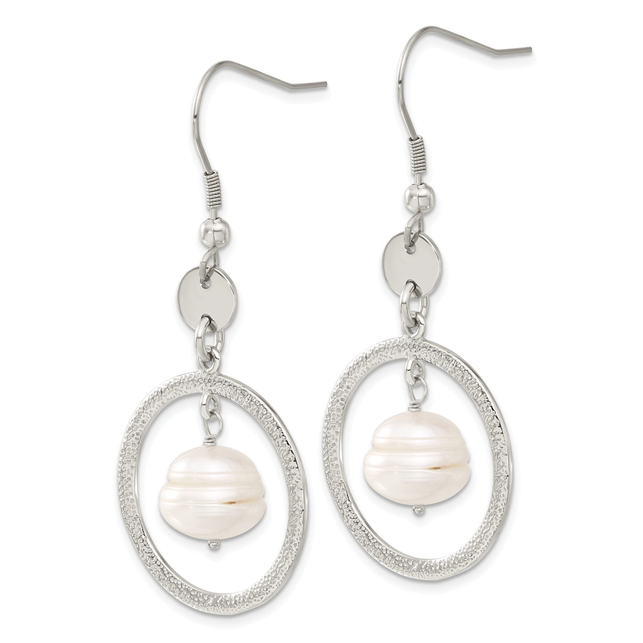 Stainless Steel Polished Pear Pearl Drop Dangle Earrings for Women